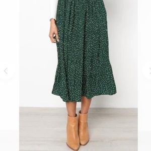 Dark Green Polka Dot Midi Skirt